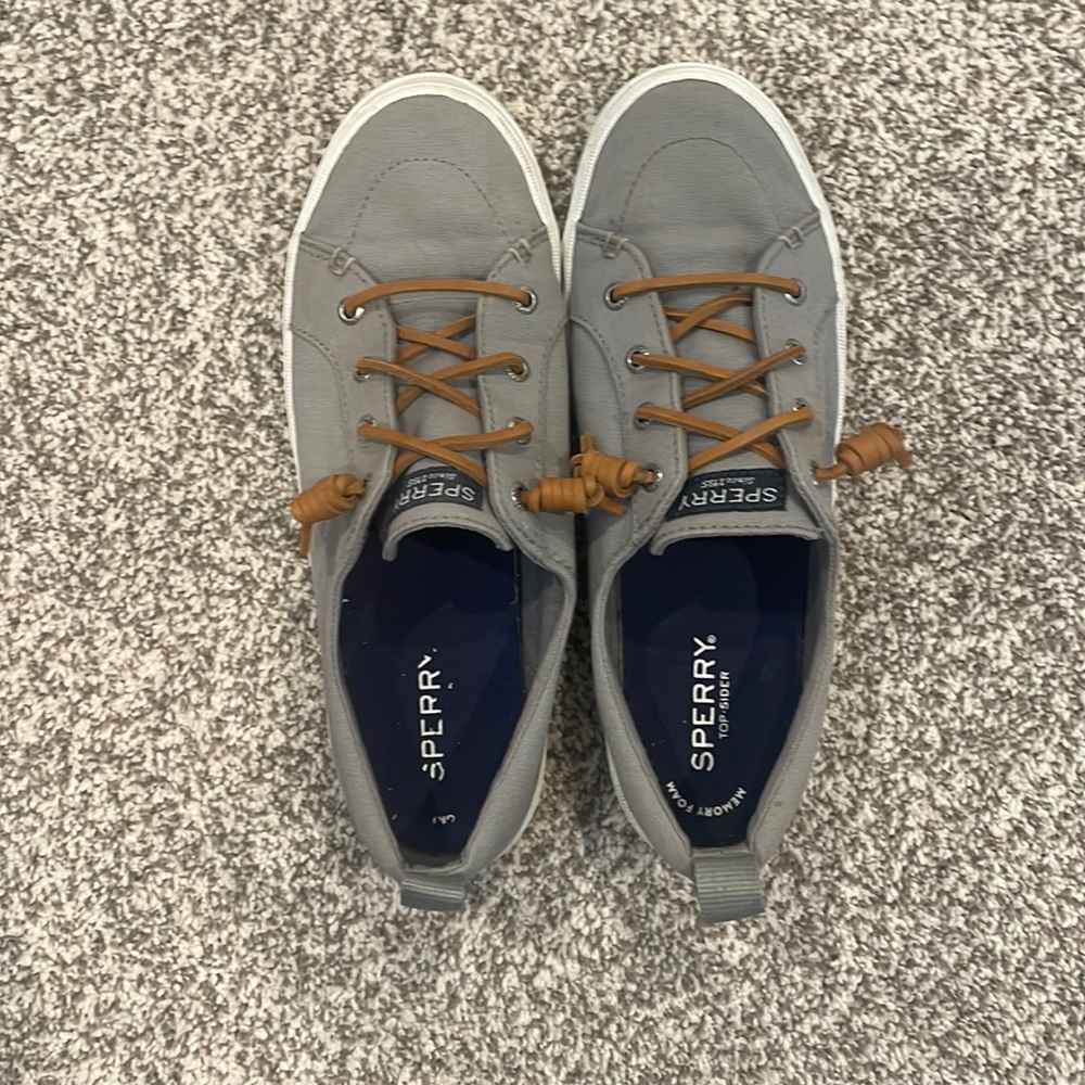 Grey women's size 8 Sperry slide on sneaker.